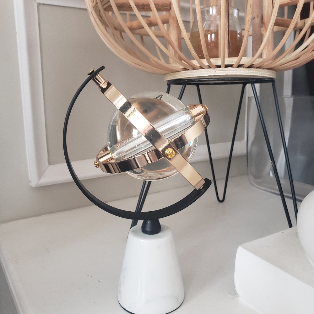 Geometric Globe Statue Metal Sculpture Decor
